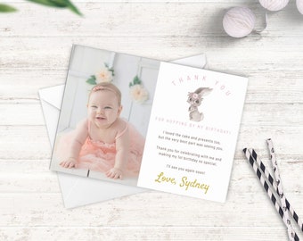 Editable Thank You Card, Some Bunny Birthday Thank You with Photo, Thanks for Hopping By, Custom Thank You, Instant Download Template KB-002