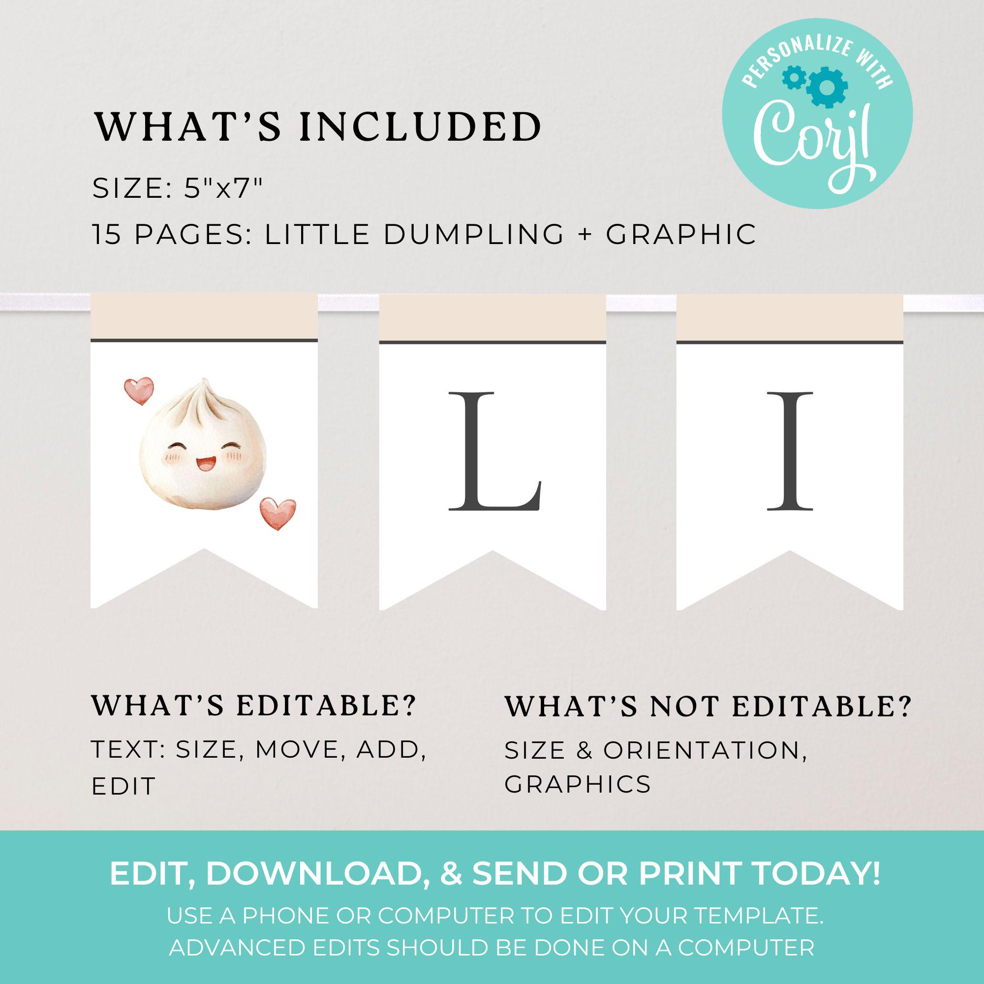 Little Dumpling Banner, Bao Dim Sum Baby Shower Bunting, Kawaii Food ...