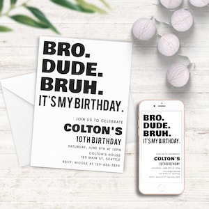 Editable BRUH Birthday Invitation, Bro Dude Bruh Birthday Invitation, Funny Kid Birthday Invite, Instant Download Digital Template KB-006