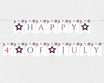 Fourth of July Banner, Happy 4th of July Banner, Stars and Stripes Party Decorations, Red White Blue Decor, Instant Download HL-006