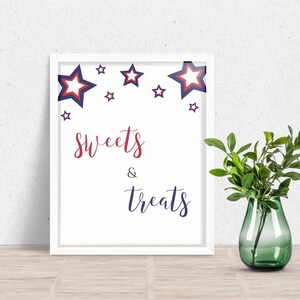 Fourth of July Sweets and Treats Sign, 4th of July Party Signage, Stars and Stripes, Printable Dessert Table Decor, Instant Download, HL-006