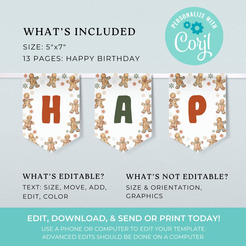 Oh Snap Gingerbread Birthday Banner, Editable Cookie Bunting Decoration ...