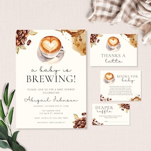 Paquete de invitaciones para baby shower con temática de café, invitación &quot;Se está gestando un bebé&quot;, set de invitaciones editables de género neutro con temática de café, niño, niña, color espolvoreado BB-005
