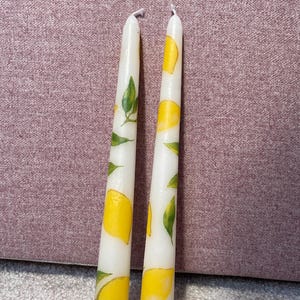 Summer Lemon Taper Candlesticks | Hand Decorated | Dinner Candle | Long Candle |Sorrento Candle | Unique Gift | Set Of 2