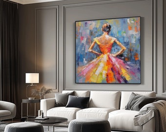 Ballerina, dans, kleurrijk getextureerd schilderen, acryl abstract olieverfschilderij, 100% handgeschilderd, wanddecoratie woonkamer, kantoor kunst aan de muur