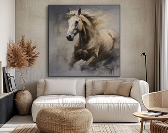 Rennend paard getextureerd schilderen, acryl abstract olieverfschilderij, 100% handgeschilderd, muur decor woonkamer, kantoor kunst aan de muur