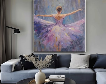 Ballerina, paarse tinten getextureerde schilderkunst, acryl abstract olieverfschilderij, 100% handgeschilderd, wanddecoratie woonkamer, kantoor kunst aan de muur