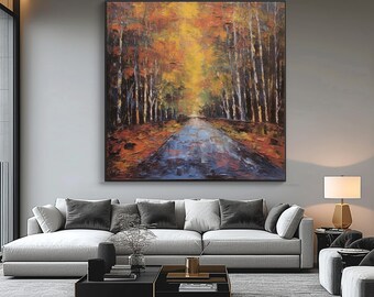Forest, Autumn, Forest Scenery Textured Painting, Acrylic Abstract Oil Painting, 100% Hand Painted, Wall Decor Living Room, Office Wall Art