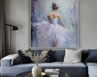 Ballerina, Dance, Purple Textured Painting, Acrylic Abstract Oil Painting, 100% Hand Painted, Wall Decor Living Room, Office Wall Art