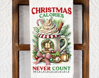 Christmas Calories  Hot Cocoa Tea Towel Transfer 4.5x7.5 inches, Digital Template,PNG, Heat Press