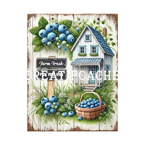 Farm Fresh Pick your Own Blueberries Sublimation, Rustic Wood Background, Cute Farmhouse, Printing and Framing, Decoupage, Wreath Accent DIY