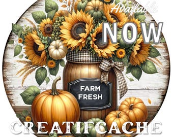 Sunflower Farm Sign: Rustic Autumn Wreath Decor (PNG, JPEG)