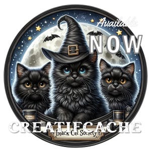 黒猫サークル、黒猫協会、DIY ハロウィンサークル、昇華、PNG、リースアクセント、かわいいハロウィン、工芸品、室内装飾サイン、PNG