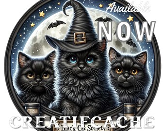 Black Cat Circle, Black Cat Society, DIY Halloween Circle, Sublimation, PNG, Wreath Accent, Cute Halloween, Crafts, Home Decor Sign, PNG
