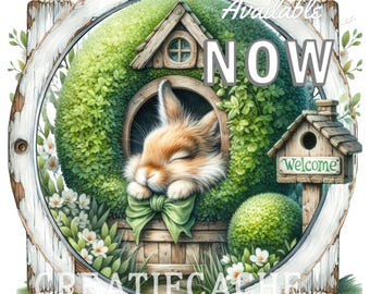 Welcome Spring Bunny Topiary Farmhouse Door Hanger Printable Digital Download