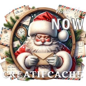 Papá Noel antiguo, círculo, cartas a Papá Noel, correo de Papá Noel, querido Papá Noel, sublimación circular, manualidades navideñas, letrero de bricolaje, transferencia, DTF, PNG vintage