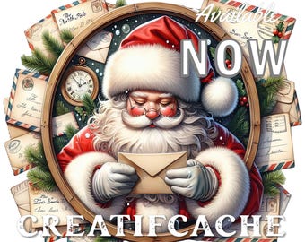 Old Fashioned Santa, Circle, Letters to Santa, Santa Mail, Dear Santa, Circle Sublimation, Xmas Crafts, DIY Sign, Transfer, DTF, Vintage PNG