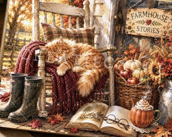 Cozy Fall Cat Farmhouse Sublimation Design | Cutting Board | DIY | Tiered Tray | Fabric Transfer