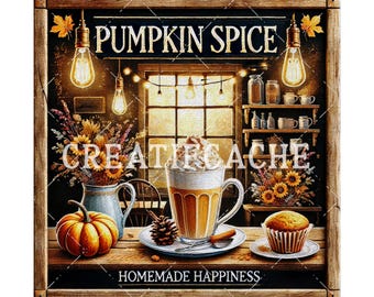 Cozy Rustic Pumpkin Spice Cafe Kitchen Square Chalkboard Sublimation, Digital Print, DIY Signs, Wall Decor, Wreath Accent, Cutting Board