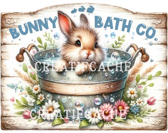 Bunny in a Bathtub Rustic Spring Digital Download, Tiered Tray Decor, DIY Signs