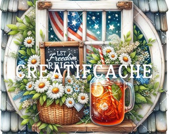 4th of July Lemonade, Let freedom Reign, American Window, Stars and Stripes, Farmhouse PNG, Square Sublimation, DIY Patriotic Decor, CU