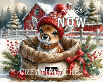 Rendierboerderij kerstsublimatieontwerp, png | Bord keuken glazen snijplank | Digitale download