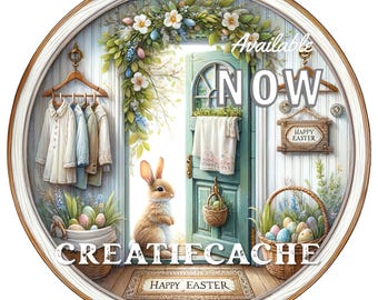 Easter Bunny Entryway, Front Door, Easter House, Digital Round PNG Sublimation, Wreath Accent, Wreath Sign, Door Hanger, DIY Easter Crafts