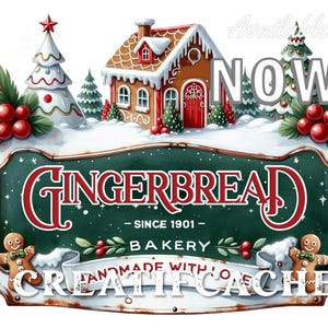 Retro Christmas, Gingerbread Bakery, DIY Sign, Farmhouse, Sublimation, Tiered Tray Decor, Digital, PNG, Door Hanger, Home Decor, Gift idea