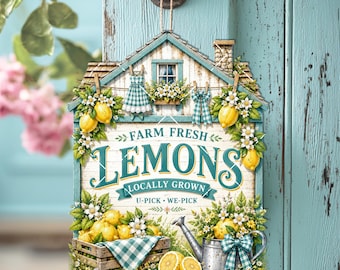 Farm Fresh Lemons Sublimation Design, Wooden Farmhouse Decor (PNG JPEG Digital Download)