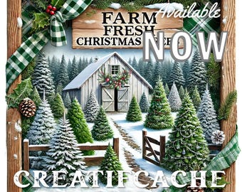 Farmhouse Christmas Trees, Digital DIY Sign, Farm Fresh Sublimation, Rustic Square Doorhanger, Wreath Accent, Decor, Tiered tray Wall Decor