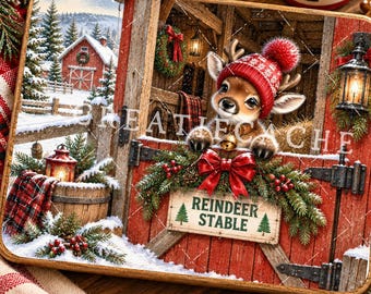 Reindeer Stable Christmas Sublimation, Farmhouse Holiday Cutting Board, Wall Art,  Kitchen Decor