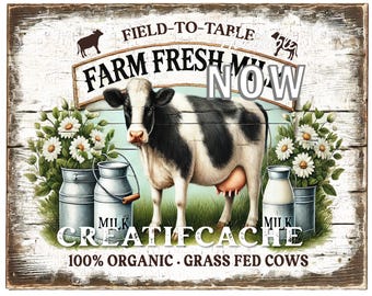 Farm Fresh Milk, Dairy Farm, Rustic Digital Sublimation, Cutting Board Sublimation Design, DIY Sign Making, Print, Commercial, Country Style