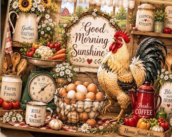 Good Morning Farmhouse Rooster Sublimation Cutting Board Rustic Kitchen DIY Gift (Digital Download)