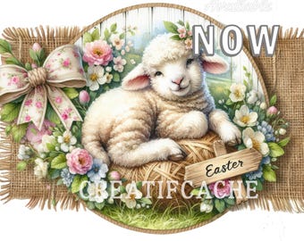 Easter Lamb Fabric Transfer Heat Press, Decoupage, Burlap PNG, large size