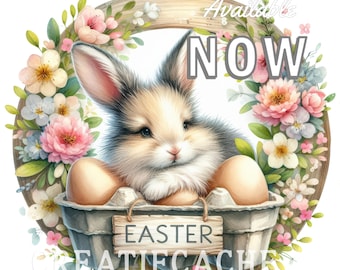Easter Bunny Round PNG Door Hanger Wreath Accent Sublimation (Digital Download)