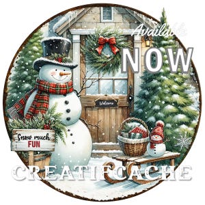 Old fashioned Round Christmas Snowman Circle, Snow much fun, Farmhouse, Sublimation, Wreath Accent Xmas Crafts, DIY Sign, Transfer, PNG