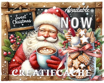Santa, Hot Cocoa, Xmas Cookies, DIY Door Hanger Digital Cutting Board,  Wreath Decor, Sublimation