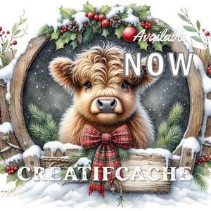 Highland Kuh Weihnachten Bauernhaus Sofortiger Download druckbare, Sublimation Decoupage Etiketten Stofftransfer DIY Zeichen PNG JPEG kommerzielle Nutzung