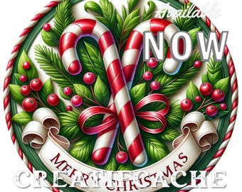 Christmas door hanger Candy Cane round metal sign,  DIY Digital, Wreath Accent, PNG Sublimation