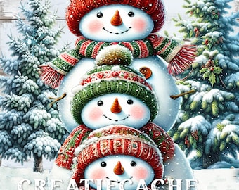 Snowman Garden Flag, Stacked Snowmen, Home Decor, Christmas DIY Sign, Cute Sublimation, Winter Sign, Winter Digital, Commercial Use, Retro