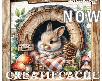 Woodland Bunny, Cozy Fall, Bunny Burrow, Rabbit Log, Round Circle Welcome Home, Fall is my Favorite, DIY, Digital PNG, Autumn, Crafts, Decor