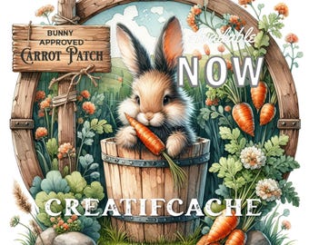 Easter Bunny Sign PNG Spring Carrot Basket Farmhouse Round Door Hanger Wreath Centerpiece Printable Digital Download