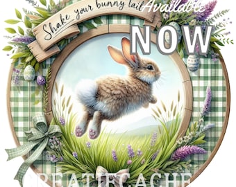 Round Spring Bunny Tail Sign | Farmhouse Easter Decor (PNG JPEG Download)