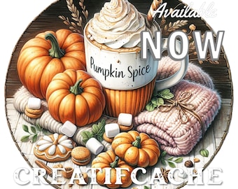 Pumpkin Spice Latte, DIY Sign, Door Hanger, Farmhouse Fall, Digital, Fabric Transfer, Wreath Accent, Wreath Sign, PNG, Autumn Sublimation