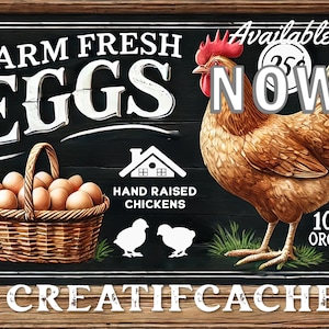 Farm Fresh Eggs PNG: Rustic Chicken Art (Digital Download)