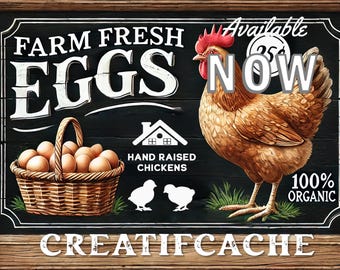 Farm Fresh Eggs PNG: Rustic Chicken Art (Digital Download)