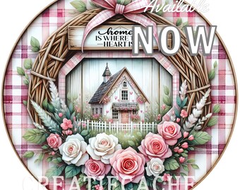 Accroche-porte rond Cottage de la Saint-Valentin PNG, sublimation, enseignes/artisanat bricolage numérique