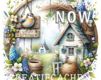 Round Spring Bluebird PNG, Birdhouse Sublimation Design (Digital Download)