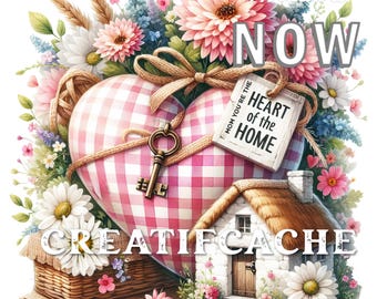 Mother&#39;s Day Gingham Heart Cottage, Fabric Transfer,Country Cottage, Mother&#39;s Day Sign Decoupage, Heat Press, Rub on, Sublimation PNG