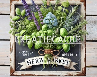 3D Herb Market Sign Farmhouse Kitchen Printable (Digital Download)  for Sublimation,